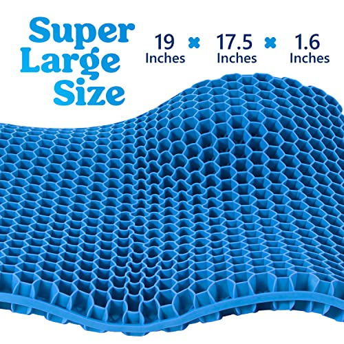 Large Gel Seat Cushion for Tailbone Pain Relief - Soft Cozy Plush Cover with Cooling Honeycomb Pad - Pressure Relief for Car, Office, Chair, Home - Comfort and Support while Sitting at a Desk or Floor