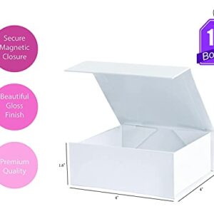 Purple Q Crafts SMALL White Hard Gift Box With Magnetic Closure Lid 4" x 4" x 1.6" Square Favor Boxes For Truffles, Candy, Jewelry, Small Gifts With White Glossy Finish (10 Boxes)