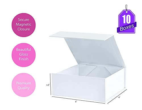 Purple Q Crafts SMALL White Hard Gift Box With Magnetic Closure Lid 4" x 4" x 1.6" Square Favor Boxes For Truffles, Candy, Jewelry, Small Gifts With White Glossy Finish (10 Boxes)