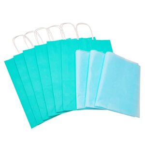 DjinnGlory 24 Pack Medium Size Teal Blue Paper Gift Bags with Handles and Blue Tissue Paper for Birthday Wedding Baby Shower Party Favors (7''x10''x4'', Teal)