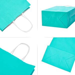 DjinnGlory 24 Pack Medium Size Teal Blue Paper Gift Bags with Handles and Blue Tissue Paper for Birthday Wedding Baby Shower Party Favors (7''x10''x4'', Teal)