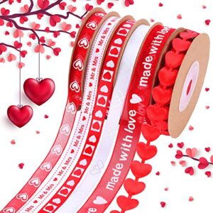 zhanmai 6 pieces valentine’s day ribbons printed heart wired ribbons craft satin ribbons for gift wrapping diy supplies