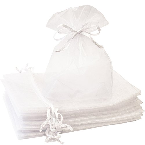 CREATIVE ORGANZA Bags 100Pcs 5x7 inch White Gift Pouch with Satin Drawstring Perfect for Wedding Baptise Party Favors Candy Jewelry Cosmetics