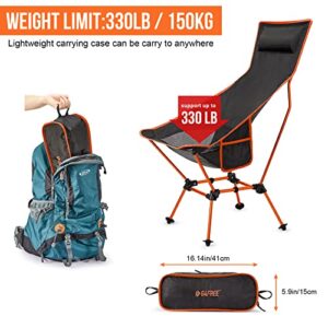 G4Free Lightweight Portable High Back Camp Chair, Folding Chair Lawn Chair Heavy Duty 330lbs with Headrest & Pocket for Outdoor Camp Travel Beach Picnic Gardening Travel Hiking