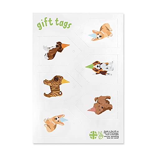 CENTRAL 23 - White Wrapping Paper - Dogs in Hats - 6 Sheets of Birthday Gift Wrap - Celebration - For Men Women Kids - Recyclable