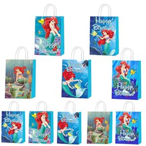 24 pieces little mermaid party paper gift bags, 5 pattern party gift bags, birthday party decorations,