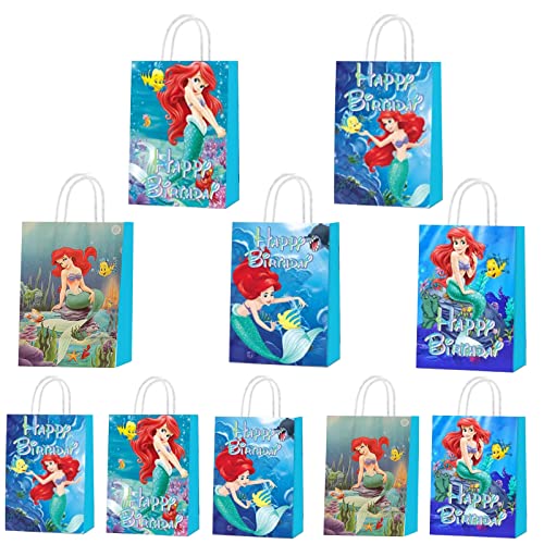 24 Pieces Little Mermaid Party Paper Gift Bags, 5 Pattern Party Gift Bags, Birthday Party Decorations,