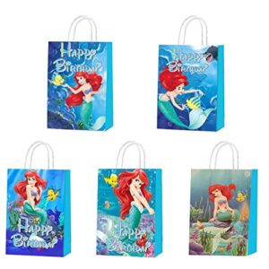 24 Pieces Little Mermaid Party Paper Gift Bags, 5 Pattern Party Gift Bags, Birthday Party Decorations,