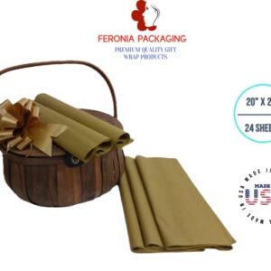 Antique Gold Tissue Paper Squares, Bulk 24 Sheets, Premium Gift Wrap and Art Supplies for Birthdays, Holidays, or Presents by Feronia packaging, Large 20 Inch x 26 Inch