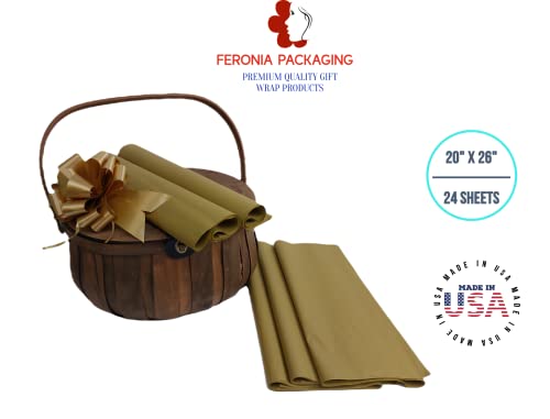 Antique Gold Tissue Paper Squares, Bulk 24 Sheets, Premium Gift Wrap and Art Supplies for Birthdays, Holidays, or Presents by Feronia packaging, Large 20 Inch x 26 Inch