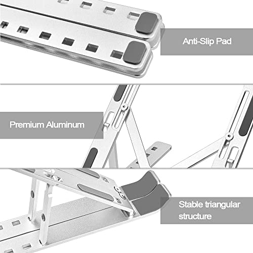 LIENS Laptop Stand Laptop Riser Computer Stand for Laptop Foldable Portable Aluminum Laptop Stand Adjustable Compatible for 10 to 15.6” Laptops (Silver)