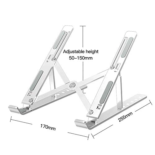 LIENS Laptop Stand Laptop Riser Computer Stand for Laptop Foldable Portable Aluminum Laptop Stand Adjustable Compatible for 10 to 15.6” Laptops (Silver)