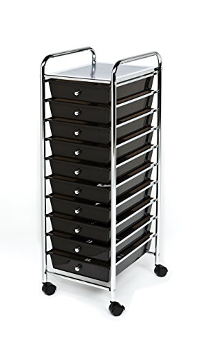 Seville Classics Rolling Utility Organizer Storage Cart for Home Office, School, Classroom, Scrapbook, Hobby, Craft, 10 Drawer, Black