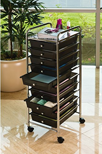 Seville Classics Rolling Utility Organizer Storage Cart for Home Office, School, Classroom, Scrapbook, Hobby, Craft, 10 Drawer, Black