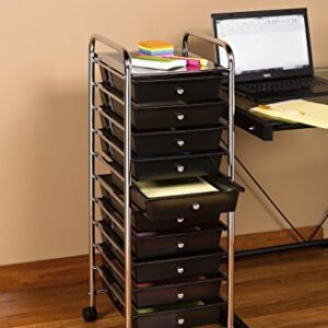 Seville Classics Rolling Utility Organizer Storage Cart for Home Office, School, Classroom, Scrapbook, Hobby, Craft, 10 Drawer, Black