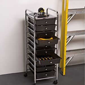 Seville Classics Rolling Utility Organizer Storage Cart for Home Office, School, Classroom, Scrapbook, Hobby, Craft, 10 Drawer, Black