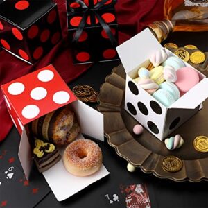 24 Pack Casino Party Dice Favor Box 4 x 4 x 4 Inch Casino Party Decoration Casino Themed Party Goodie Boxes Gable Boxes Gift Boxes with Ribbon for Birthday Party Casino Night Supplies, Black Red White