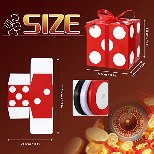 24 Pack Casino Party Dice Favor Box 4 x 4 x 4 Inch Casino Party Decoration Casino Themed Party Goodie Boxes Gable Boxes Gift Boxes with Ribbon for Birthday Party Casino Night Supplies, Black Red White
