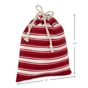 Hallmark Black and Red Christmas Gift Bag Set (2 Fabric Bags with Drawstrings; 1 Medium 10", 1 Large 19") Santa and Stripes