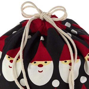 Hallmark Black and Red Christmas Gift Bag Set (2 Fabric Bags with Drawstrings; 1 Medium 10", 1 Large 19") Santa and Stripes