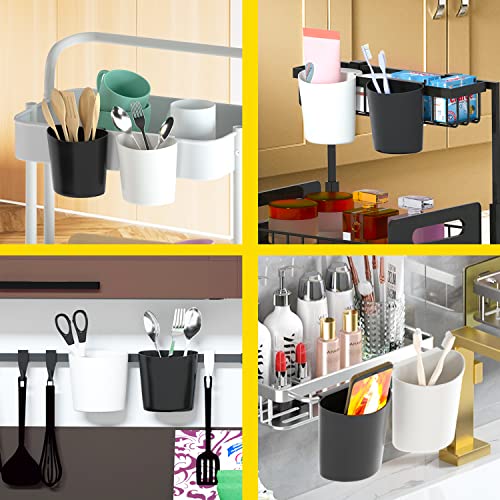 4 Pack Hanging Cup Holders with 8 Hooks, Rolling Utility Cart Accessories Under Sink Organizer Accessories Kitchen Storage Accessories Office Storage Supplies Bathroom Organizer Accessories