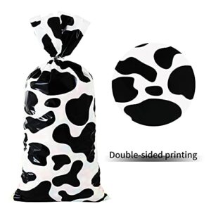 Lecferrarc 100 Pcs Cow Print Treat Bags Cow Cellophane Candy Bags Plastic Goodie Storage Bags Farm Animal Party Favor Bags with Twist Ties for Cow Theme Birthday Party Supplies