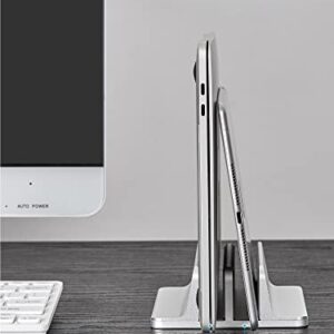 JARLINK (Upgraded Dock Version Vertical Laptop Stand, Double Desktop Stand Adjustable Laptop Holder (up to 17.3 inches) Compatible with All MacBook Pro/Air/Microsoft Surface (Silver)