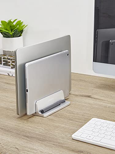 JARLINK (Upgraded Dock Version Vertical Laptop Stand, Double Desktop Stand Adjustable Laptop Holder (up to 17.3 inches) Compatible with All MacBook Pro/Air/Microsoft Surface (Silver)