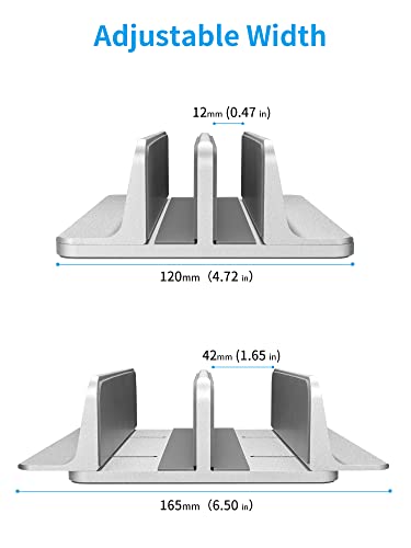 JARLINK (Upgraded Dock Version Vertical Laptop Stand, Double Desktop Stand Adjustable Laptop Holder (up to 17.3 inches) Compatible with All MacBook Pro/Air/Microsoft Surface (Silver)