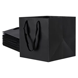 sdootjewelry black gift bags, 12 pack kraft paper bags with handles, 10’’×10’’×10’’ square paper bags, candle gift gags, black shopping bags for small business