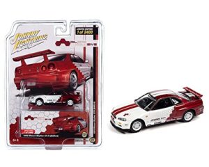 johnny lightning 1999 nissan skyline gt-r bnr34 two-tone white/red singapore dilsre exclusive limited edition to 2400 pieces worldwide 1/64 diecast model car
