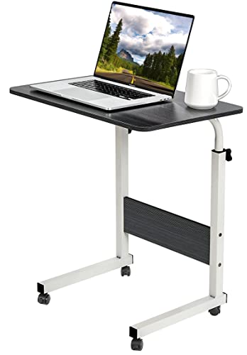 Aduyiuce Small Desk with Wheels - Height Adjustable from 27'' to 38'' Standing Portable Mobile Work Rolling Compact Couch Desk Tray Table for Small Space Couch Laptop Over Treadmill Desk Home Office