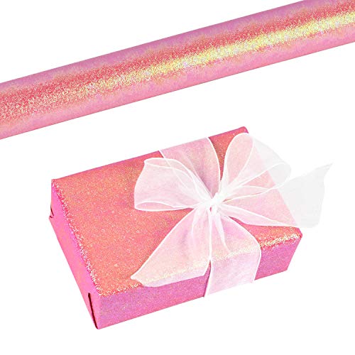 WRAPAHOLIC Wrapping Paper Roll - Mini Roll - 17 Inch X 33 Feet - Pink Paper With Rainbow Shiny for Birthday, Wedding, Mother's Day, Valentine's Day, Holiday, Baby Shower