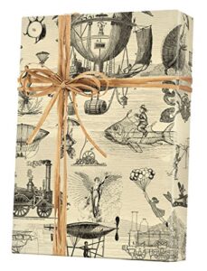 party explosions gift wrap – extraordinary voyages wrapping paper flat sheet (24″ w x 6′ l) for birthdays, holidays, adventurers, anthropologists, inventors
