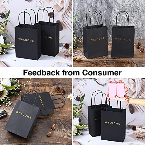 driew Welcome Gift Bags 20 Pack, 5.9 x 3.1 x 8.3'' Back Paper Bags with Handles Back Gift Bags for Retail, Wedding,Party, Shopping