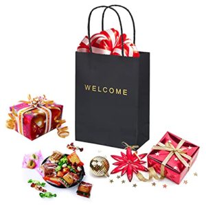 driew Welcome Gift Bags 20 Pack, 5.9 x 3.1 x 8.3'' Back Paper Bags with Handles Back Gift Bags for Retail, Wedding,Party, Shopping