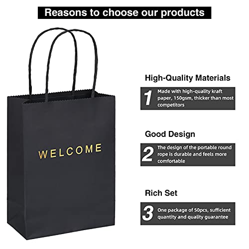 driew Welcome Gift Bags 20 Pack, 5.9 x 3.1 x 8.3'' Back Paper Bags with Handles Back Gift Bags for Retail, Wedding,Party, Shopping