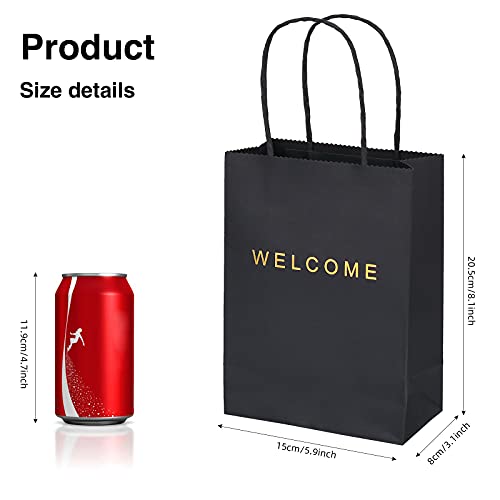 driew Welcome Gift Bags 20 Pack, 5.9 x 3.1 x 8.3'' Back Paper Bags with Handles Back Gift Bags for Retail, Wedding,Party, Shopping