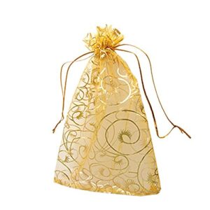 wedding favors small gift bags, 100pcs 3.9×4.7 inch (10x12cm) gold organza bags for party favor bags small business candy bags mesh bag (gold, 3.9”x4.7”)