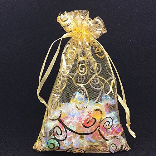 Wedding Favors Small Gift Bags, 100pcs 3.9x4.7 Inch (10x12cm) Gold Organza Bags for Party Favor Bags Small Business Candy Bags Mesh Bag (Gold, 3.9''x4.7'')