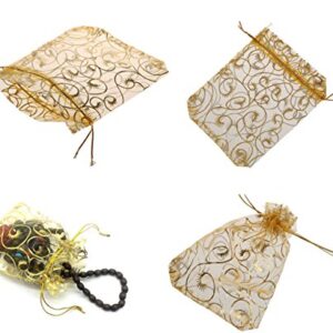 Wedding Favors Small Gift Bags, 100pcs 3.9x4.7 Inch (10x12cm) Gold Organza Bags for Party Favor Bags Small Business Candy Bags Mesh Bag (Gold, 3.9''x4.7'')