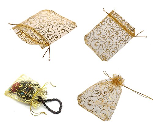 Wedding Favors Small Gift Bags, 100pcs 3.9x4.7 Inch (10x12cm) Gold Organza Bags for Party Favor Bags Small Business Candy Bags Mesh Bag (Gold, 3.9''x4.7'')