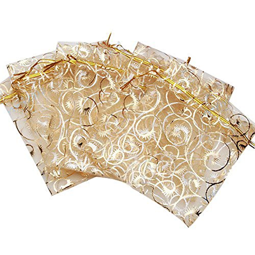 Wedding Favors Small Gift Bags, 100pcs 3.9x4.7 Inch (10x12cm) Gold Organza Bags for Party Favor Bags Small Business Candy Bags Mesh Bag (Gold, 3.9''x4.7'')