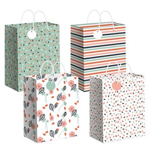 cute assorted birthday gift bags – set of 4 – 10″ medium size gift bags with handles & name tags – floral, striped, and confetti everyday gift bags – pink & green gift bags for women. perfect for easter, mothers day, birthdays, baby showers, bridal shower