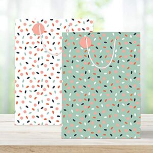 Cute Assorted Birthday Gift Bags - Set of 4 - 10" Medium Size Gift Bags With Handles & Name Tags - Floral, Striped, and Confetti Everyday Gift Bags - Pink & Green Gift Bags For Women. Perfect for Easter, Mothers Day, Birthdays, Baby Showers, Bridal Shower