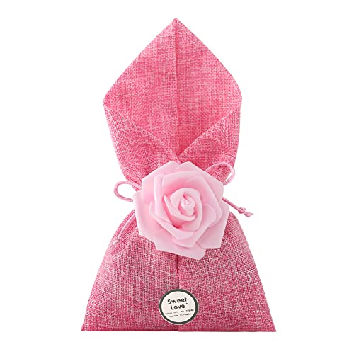 15Pcs Fabric Burlap Gift Bags with Drawstrings,Mini Muslin Cloth Jewelry Bags,Small Drawstrings Pouch Party Favor Fags for Packaging,Wedding Favor Bags,Sachet Bags Empty(4x7.2Inch)Pink Bag Pink Flower