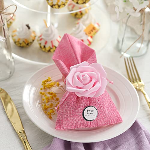 15Pcs Fabric Burlap Gift Bags with Drawstrings,Mini Muslin Cloth Jewelry Bags,Small Drawstrings Pouch Party Favor Fags for Packaging,Wedding Favor Bags,Sachet Bags Empty(4x7.2Inch)Pink Bag Pink Flower
