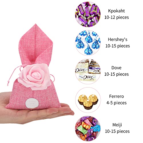 15Pcs Fabric Burlap Gift Bags with Drawstrings,Mini Muslin Cloth Jewelry Bags,Small Drawstrings Pouch Party Favor Fags for Packaging,Wedding Favor Bags,Sachet Bags Empty(4x7.2Inch)Pink Bag Pink Flower