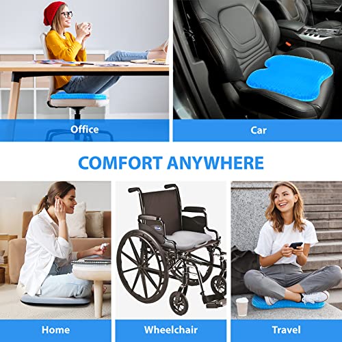 Full Gel Coccyx Seat Cushion Egg Gel Cushions Office Chair Cushion Car Seat Cushion for Back Sciatica Hip Tailbone Pain - Butt Pillow Chair Pad for Wheelchair Desk Pain Relief Long Trips Blue