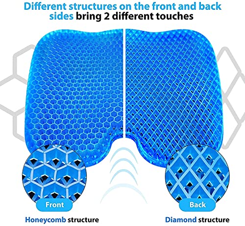 Full Gel Coccyx Seat Cushion Egg Gel Cushions Office Chair Cushion Car Seat Cushion for Back Sciatica Hip Tailbone Pain - Butt Pillow Chair Pad for Wheelchair Desk Pain Relief Long Trips Blue